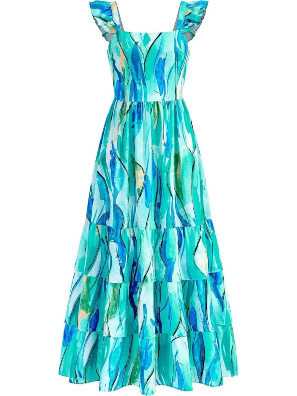 Boho Floral Maxi Dress with Ruffle Straps, Smocked A-Line, Summer Style